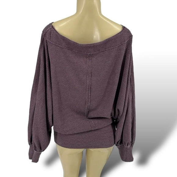Free People Willow Waffle Off Shoulder Top Boho Dolman Sleeve Size Large Purple - Picture 3 of 5